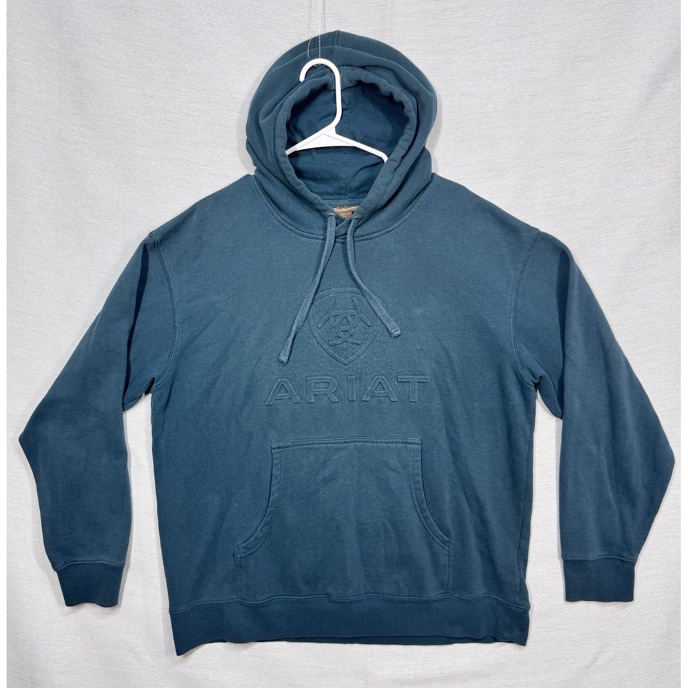 Ariat Real Logo Pullover Hoodie Sweatshirt Womens Sz L Green Embossed Spellout